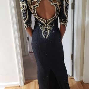 Alyce Designs 80's Silk Formal Sequin Beaded Dress